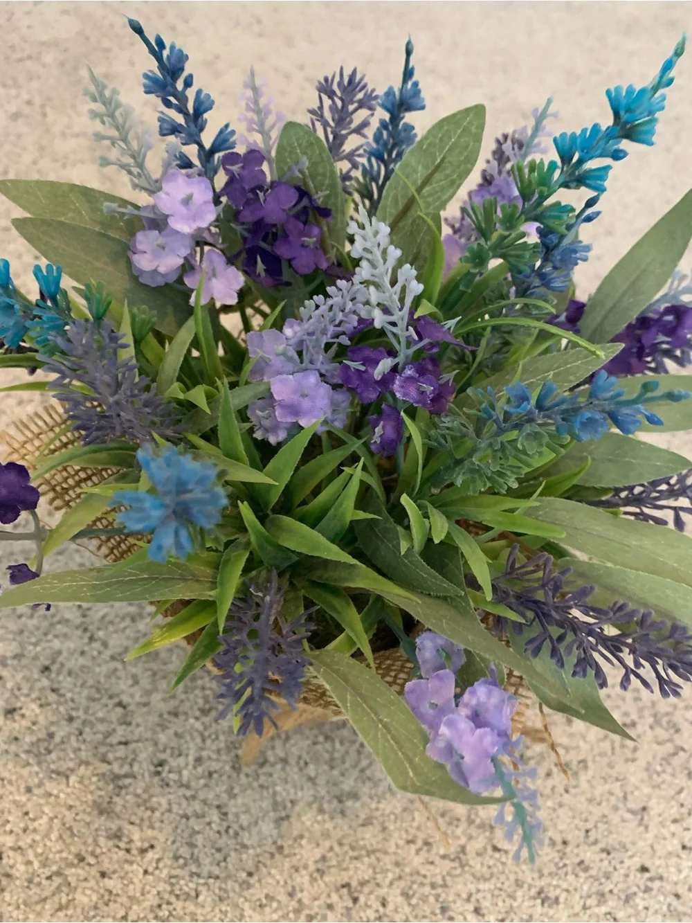 Burlap Wrapped Purple & Blue Artificial Lavender Bouquet
